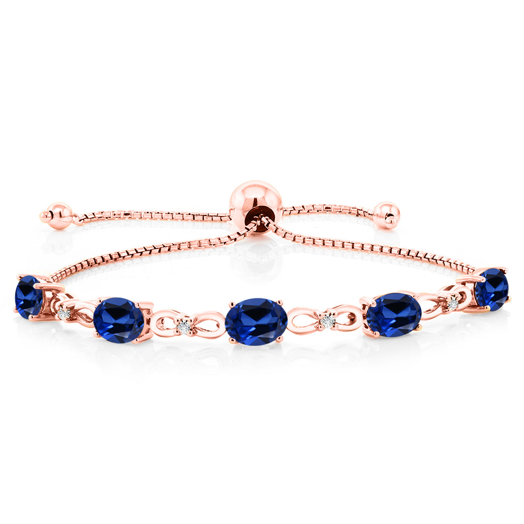 Blue Created Sapphire - September_Bracelet in 925 Rose Gold Plated Silver
