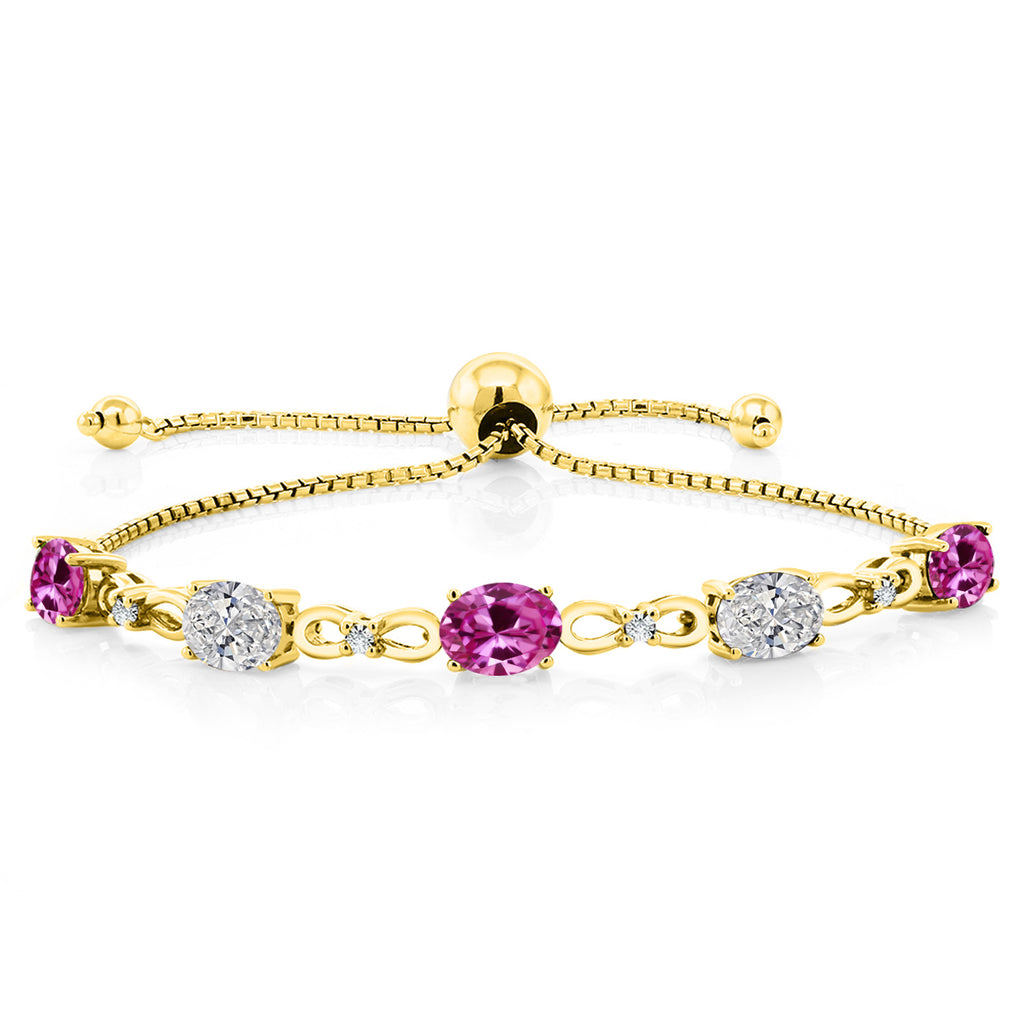 Pink Created Sapphire - September_Bracelet in 925 Yellow Gold Plated Silver