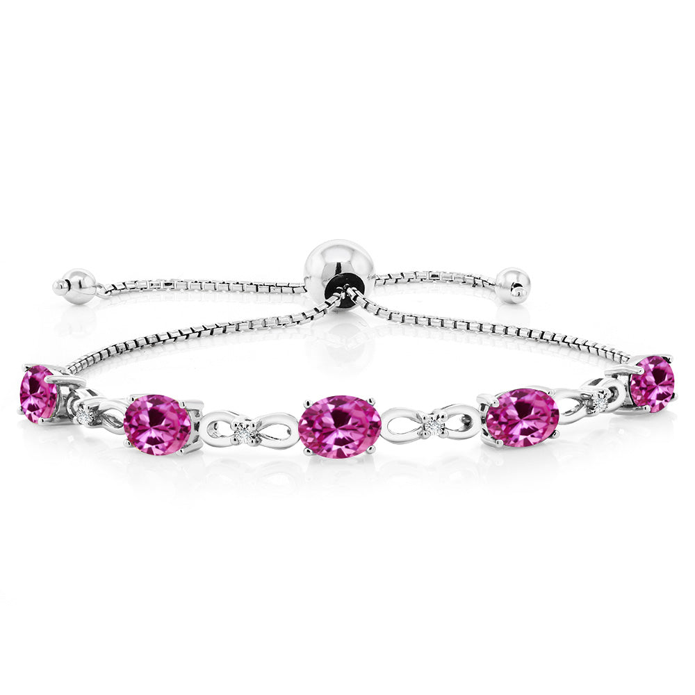 Pink Created Sapphire - September_Bracelet in 925 Sterling Silver