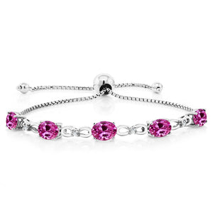 Pink Created Sapphire - September_Bracelet in 925 Sterling Silver