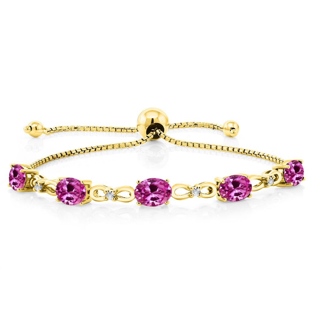 Pink Created Sapphire - September_Bracelet in 925 Yellow Gold Plated Silver