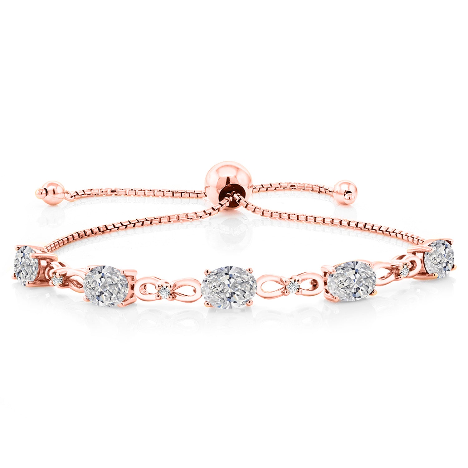 7X5MM Oval Cut Gemstone Birthstone and Lab Grown Diamond Tennis Bracelet For Women In 18K Rose Gold Plated Silver | Fully Adjustable Up to 9 Inch