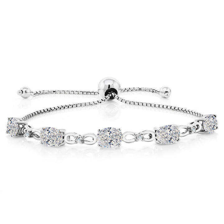 7X5MM Oval Cut Gemstone Birthstone and Lab Grown Diamond Tennis Bracelet For Women In 925 Sterling Silver | Adjustable Bolo Bracelet For Women | Easy-On Easy-Off