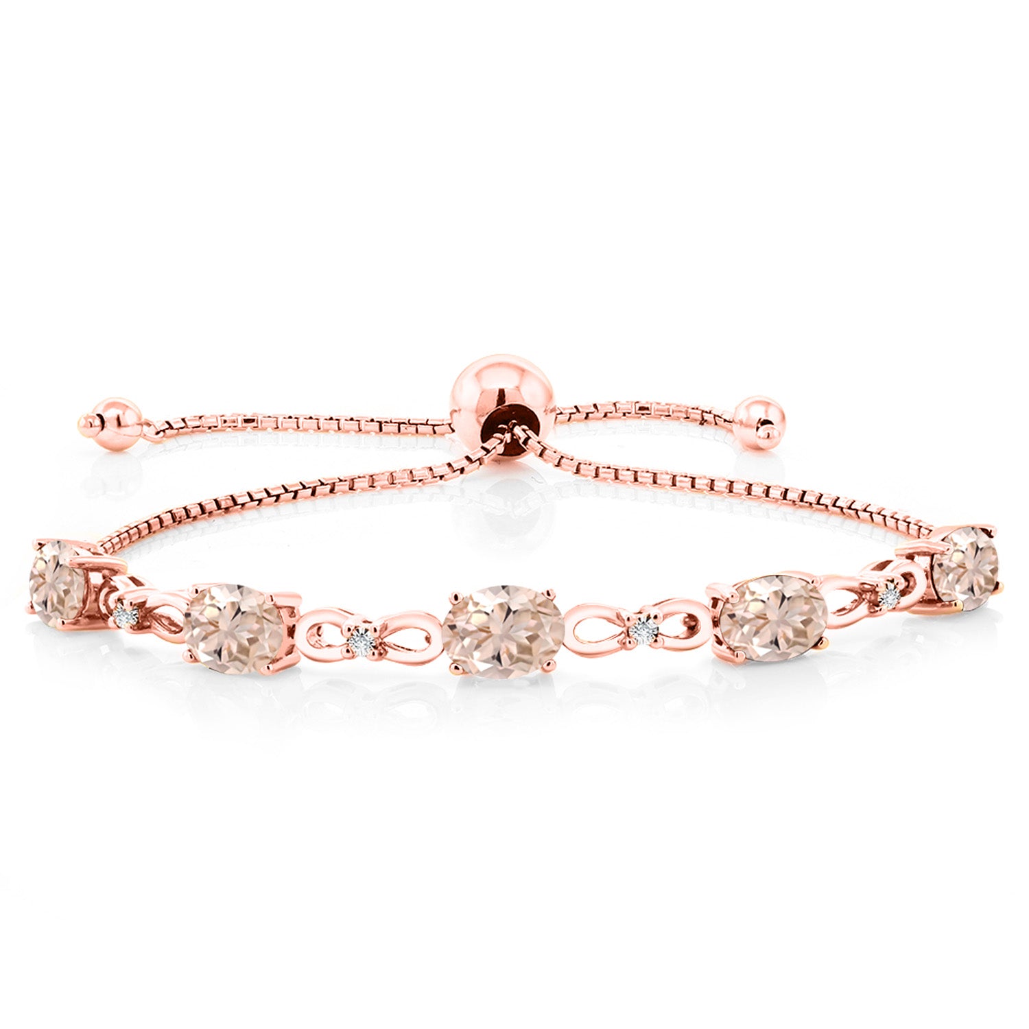 18K Rose Gold Plated Silver Peach Morganite and White Lab Grown Diamond Tennis Bracelet For Women (3.27 Cttw, Gemstone October Birthstone, Oval 7x5MM, Fully Adjustable Up to 9 Inch)