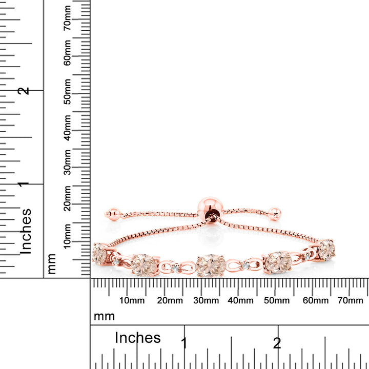 18K Rose Gold Plated Silver Peach Morganite and White Lab Grown Diamond Tennis Bracelet For Women (3.27 Cttw, Gemstone October Birthstone, Oval 7x5MM, Fully Adjustable Up to 9 Inch)