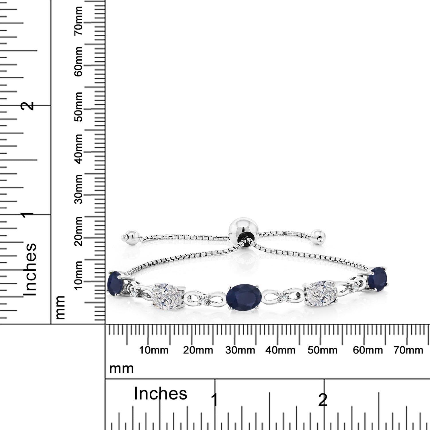 925 Sterling Silver Blue Sapphire and Lab Grown Diamond Bracelet For Women | 4.44 Cttw | Gemstone September Birthstone | Oval 7X5MM | Fully Adjustable 9 Inch