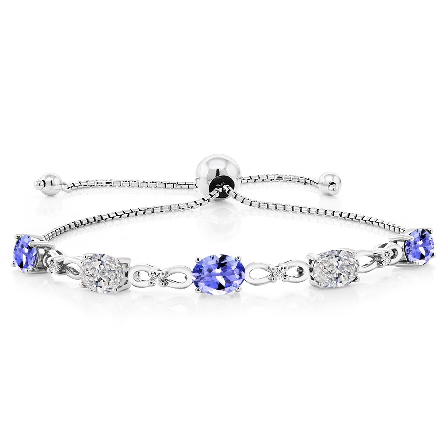 925 Sterling Silver Blue Tanzanite and Lab Grown Diamond Bracelet For Women | 3.69 Cttw | Gemstone December Birthstone | Oval 7X5MM | Fully Adjustable 9 Inch