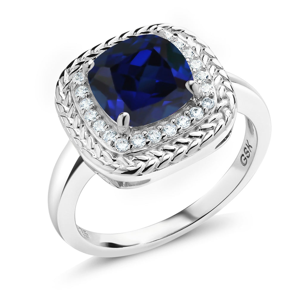Blue Created Sapphire - September_6_Ring in 925 Sterling Silver