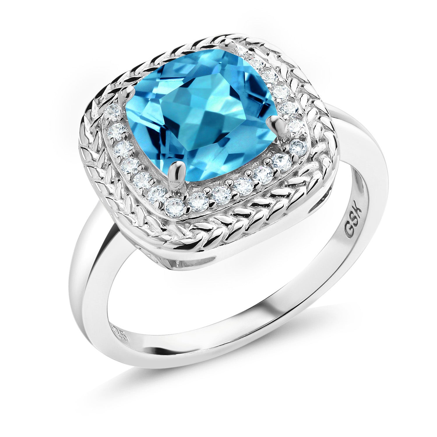 Swiss Blue Topaz - November_8_Ring in 925 Sterling Silver
