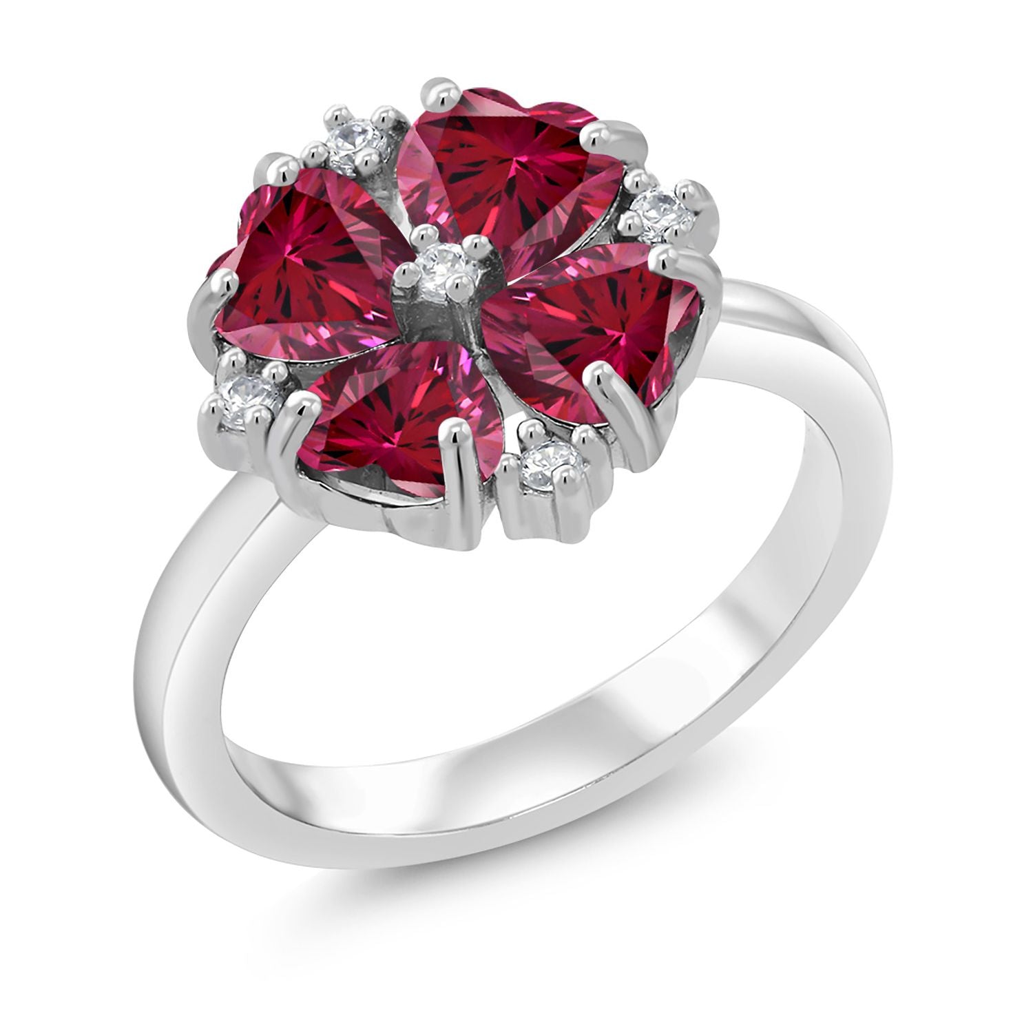 925 Sterling Silver Red Zirconia Ring For Women (1.84 Cttw, Heart Shape 5MM, Gemstone Birthstone, Available in Size 5,6,7,8,9)