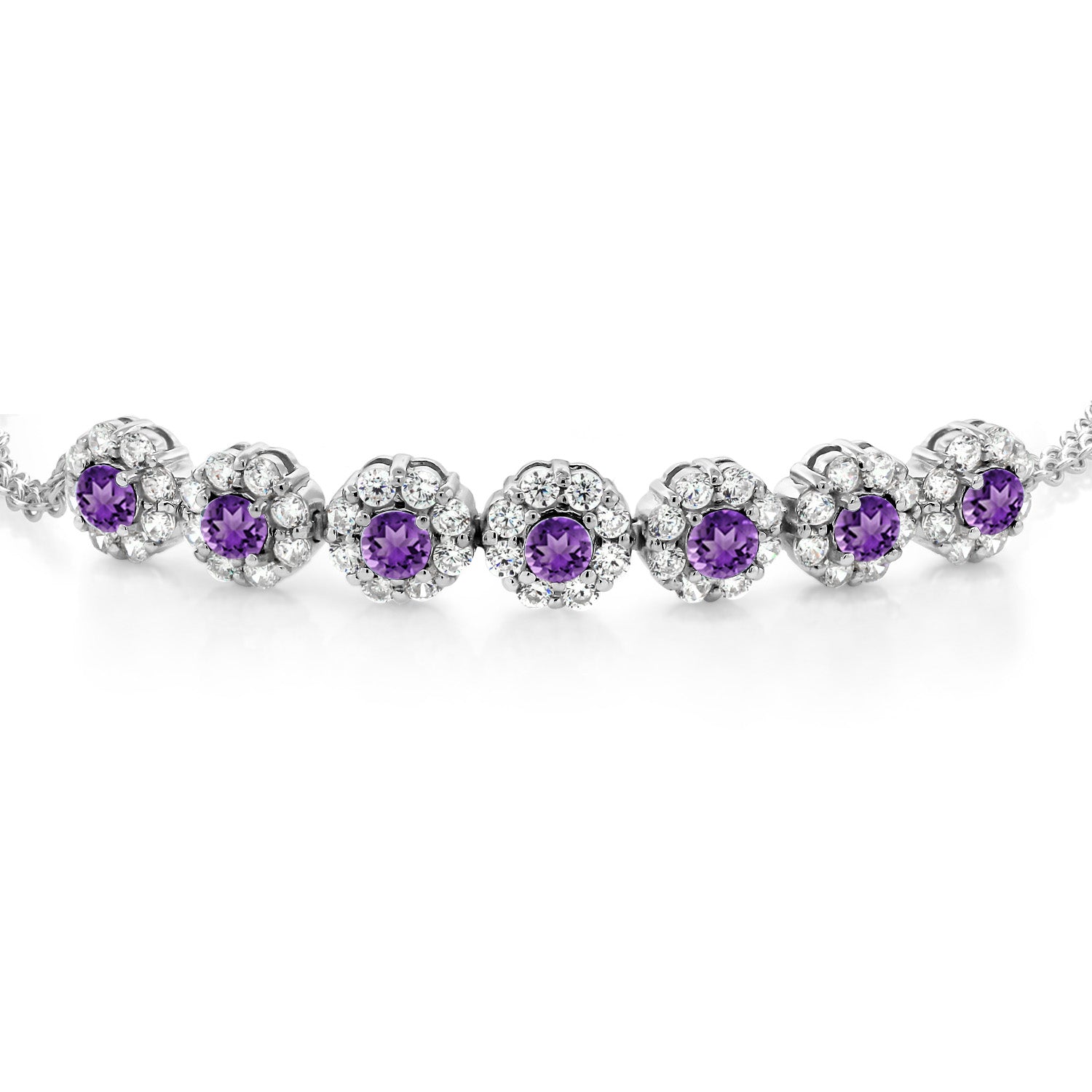 925 Sterling Silver Purple Amethyst Tennis Bracelet For Women (1.96 Cttw, Gemstone February Birthstone, 7 Inch with 2 Inch Extender)