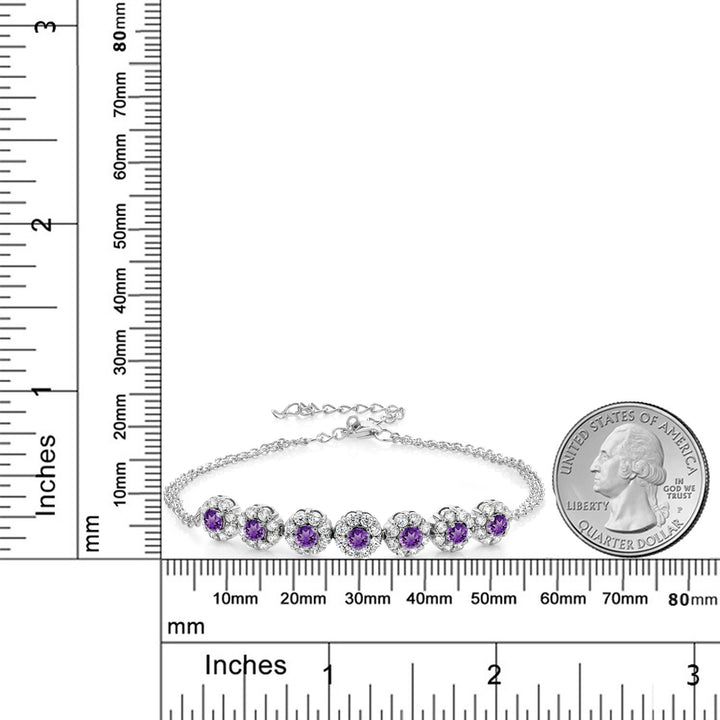 925 Sterling Silver Purple Amethyst Tennis Bracelet For Women (1.96 Cttw, Gemstone February Birthstone, 7 Inch with 2 Inch Extender)