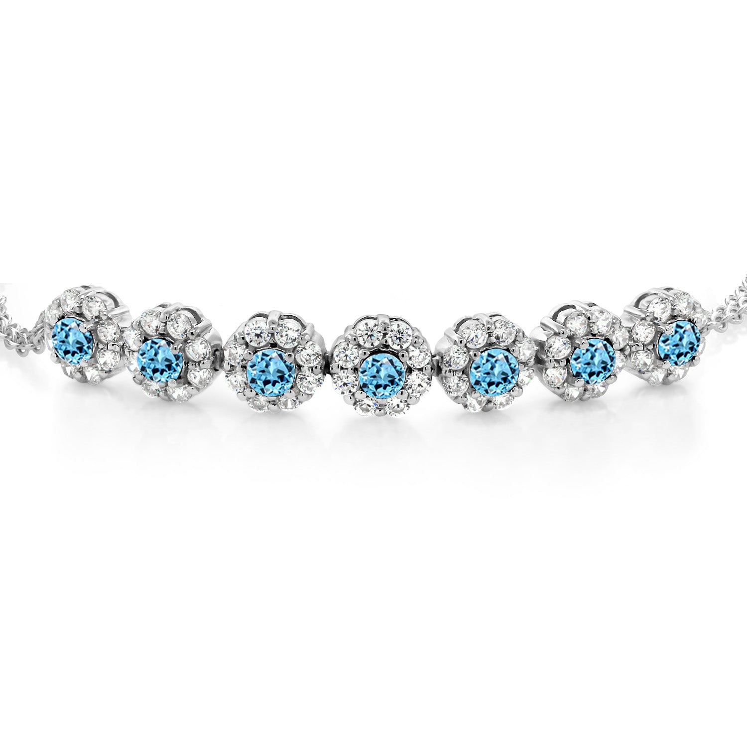 925 Sterling Silver Swiss Blue Topaz Tennis Bracelet For Women (2.24 Cttw, Gemstone November Birthstone, 7 Inch with 2 Inch Extender)