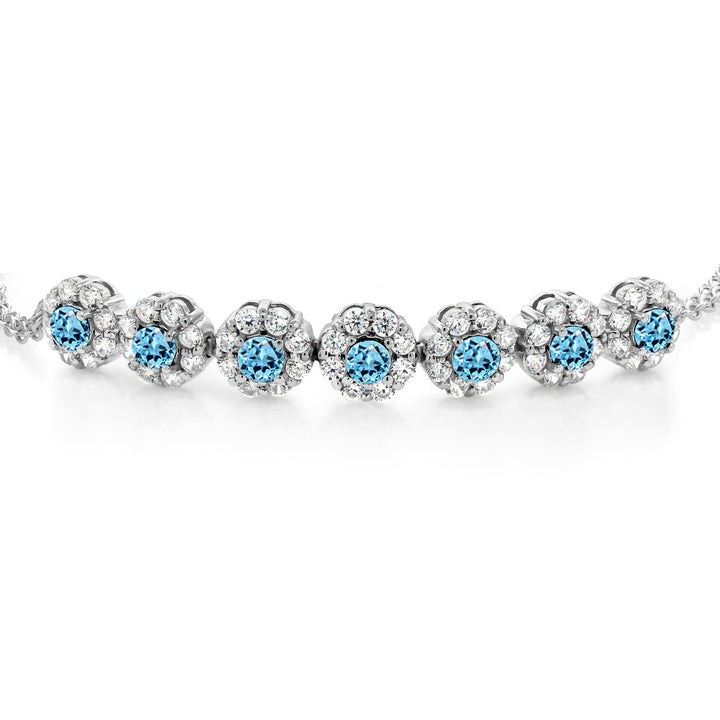 925 Sterling Silver Swiss Blue Topaz Tennis Bracelet For Women (2.24 Cttw, Gemstone November Birthstone, 7 Inch with 2 Inch Extender)