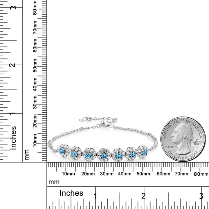 925 Sterling Silver Swiss Blue Topaz Tennis Bracelet For Women (2.24 Cttw, Gemstone November Birthstone, 7 Inch with 2 Inch Extender)