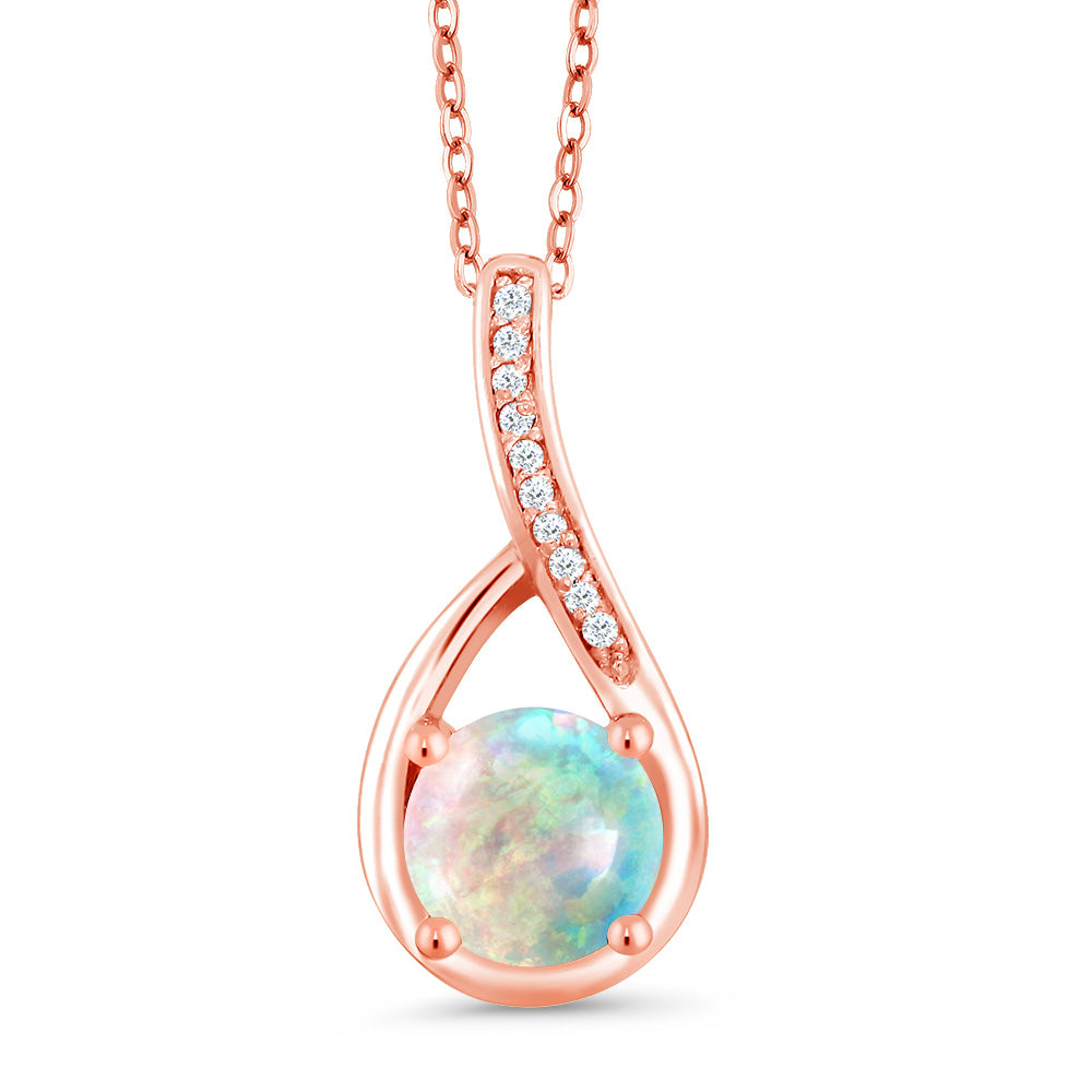 White Opal-Cabochon - October_Rose Gold Plated Silver_Pendant in Rose Gold Plated Silver