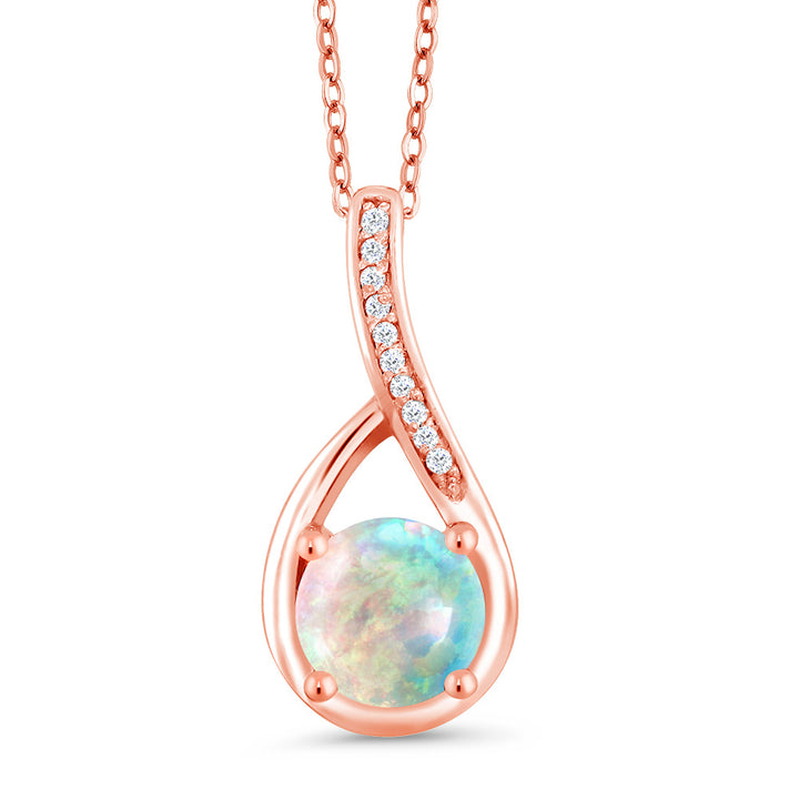 White Opal-Cabochon - October_Rose Gold Plated Silver