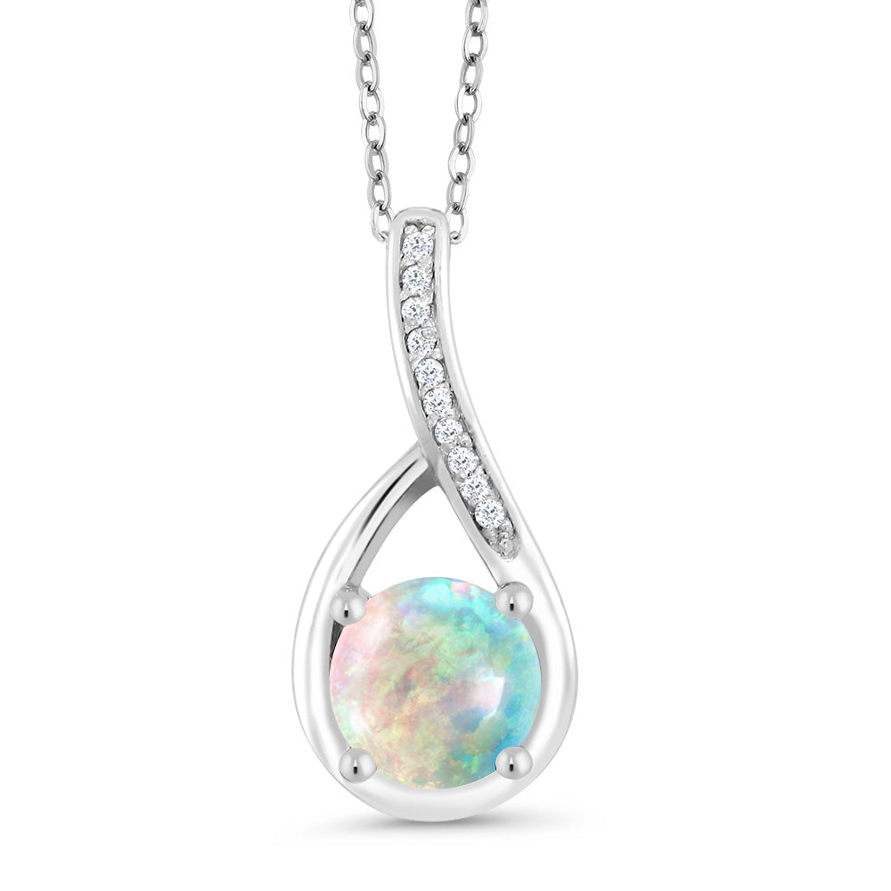 White Opal-Cabochon - October_Sterling Silver_Pendant in Sterling Silver
