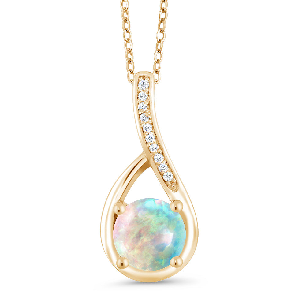 White Opal-Cabochon - October_Yellow Gold Plated Silver_Pendant in Yellow Gold Plated Silver