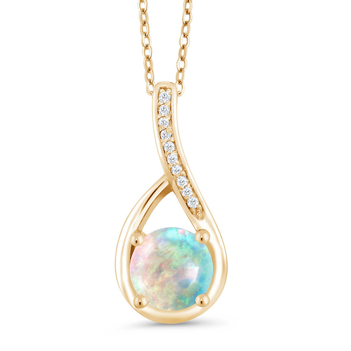 White Opal-Cabochon - October_Yellow Gold Plated Silver