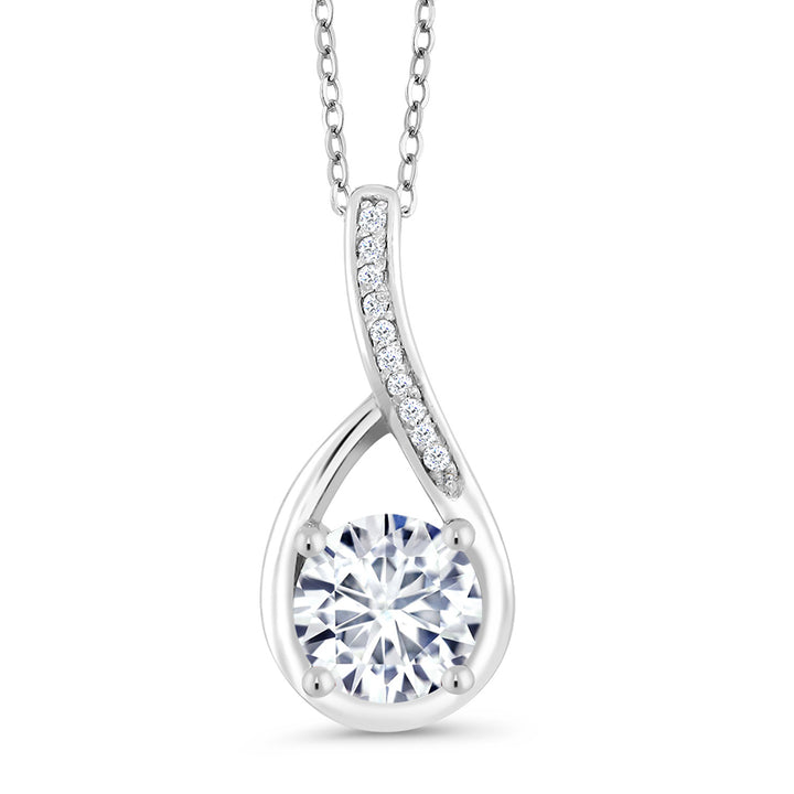 Gem Stone King 925 Silver Moissanite and Diamond Infinity Pendant Necklace For Women | 0.87 Cttw | Gemstone Birthstone | Round 6MM | with 18 Inch Chain | Available in 18K Rose Gold and 18K Yellow Gold Plated Silver