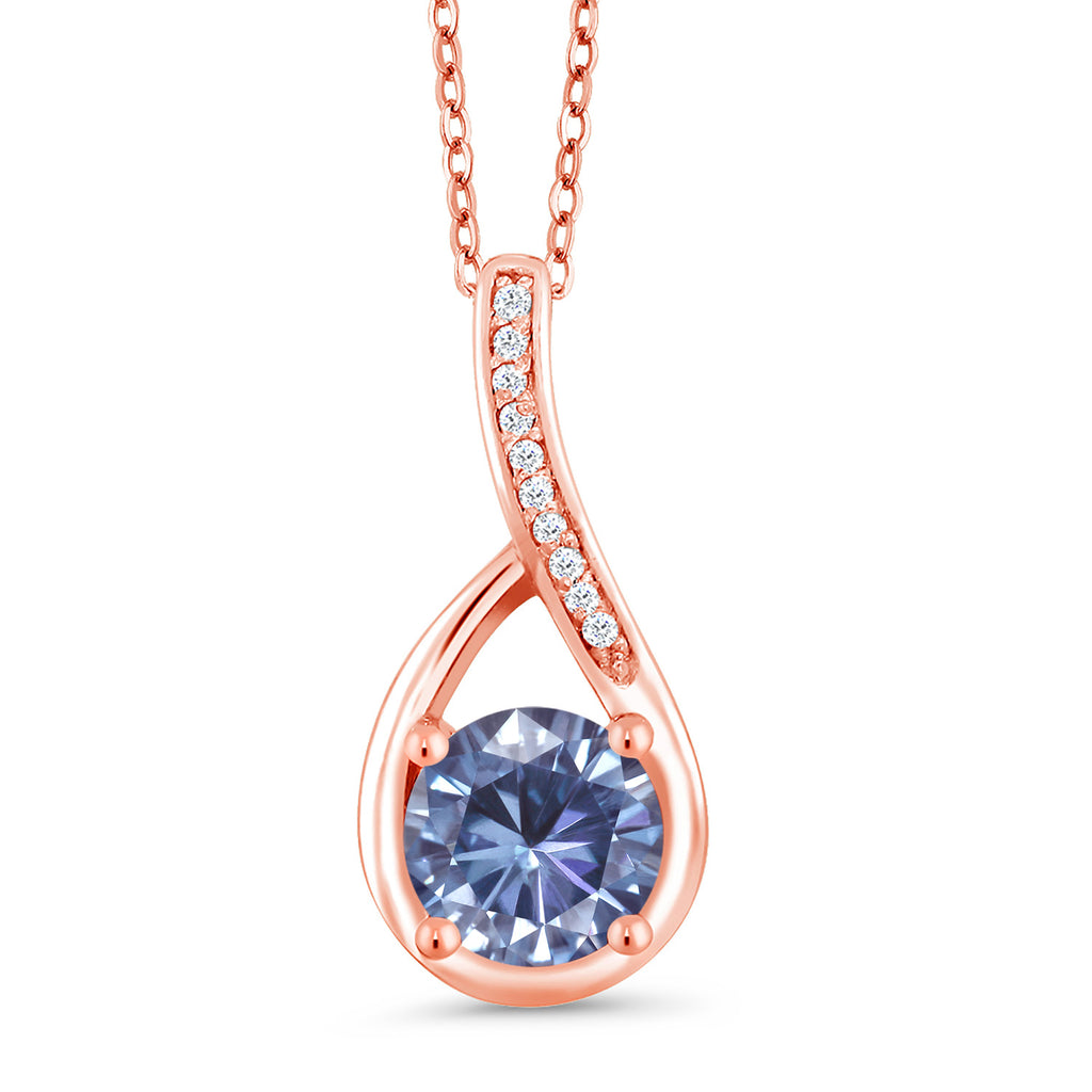 Persian Blue Moissanite - April_Rose Gold Plated Silver_Pendant in Rose Gold Plated Silver