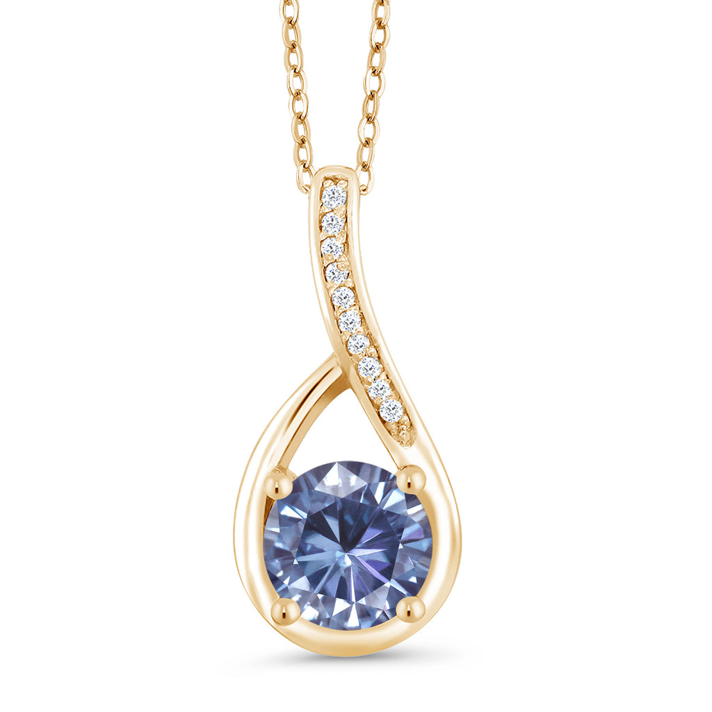 Persian Blue Moissanite - April_Yellow Gold Plated Silver_Pendant in Yellow Gold Plated Silver