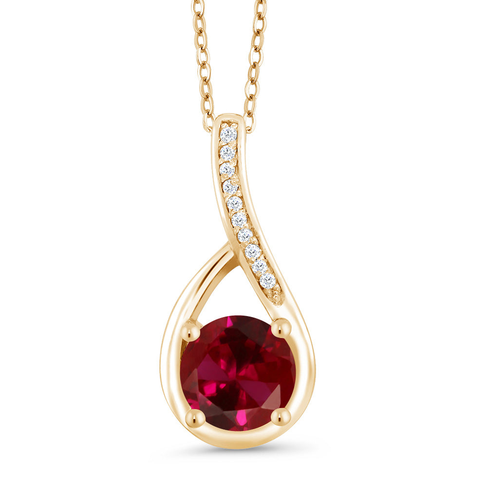 Created Ruby - July_Yellow Gold Plated Silver_Pendant in Yellow Gold Plated Silver