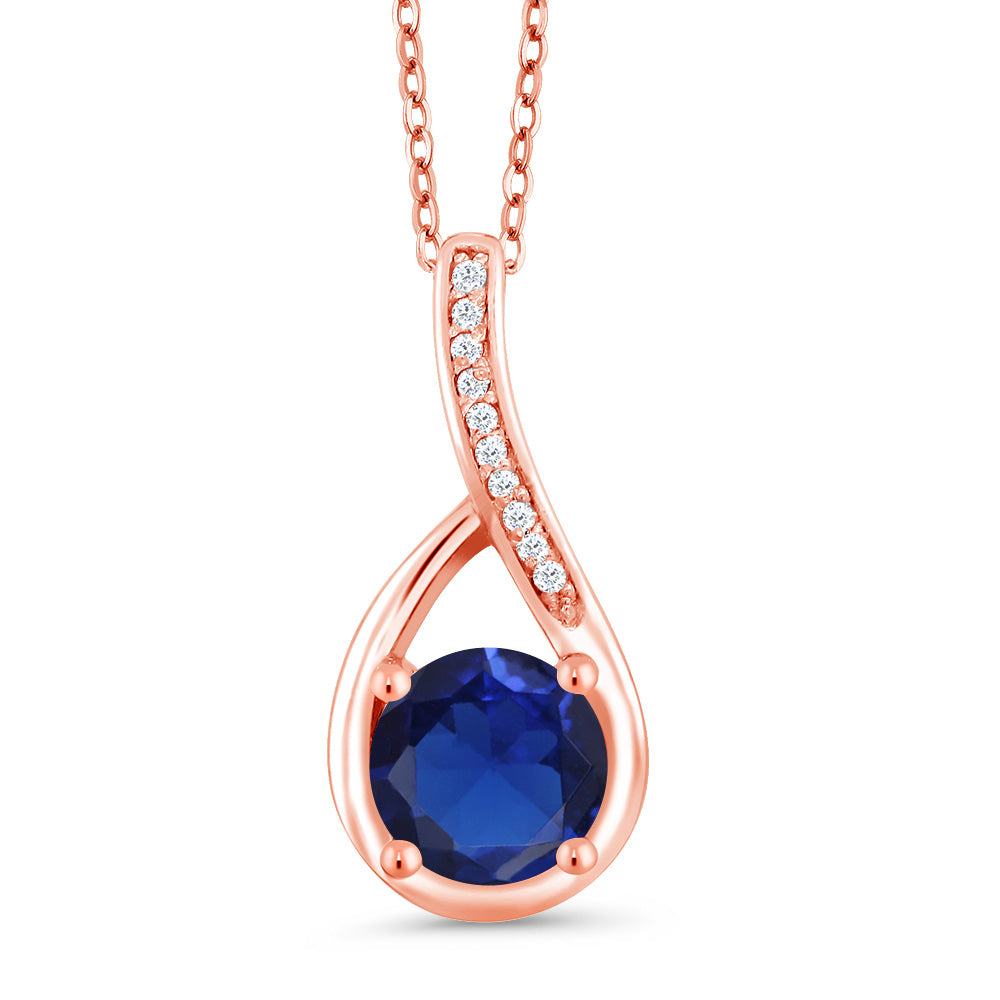 Blue Created Sapphire - September_Rose Gold Plated Silver_Pendant in Rose Gold Plated Silver