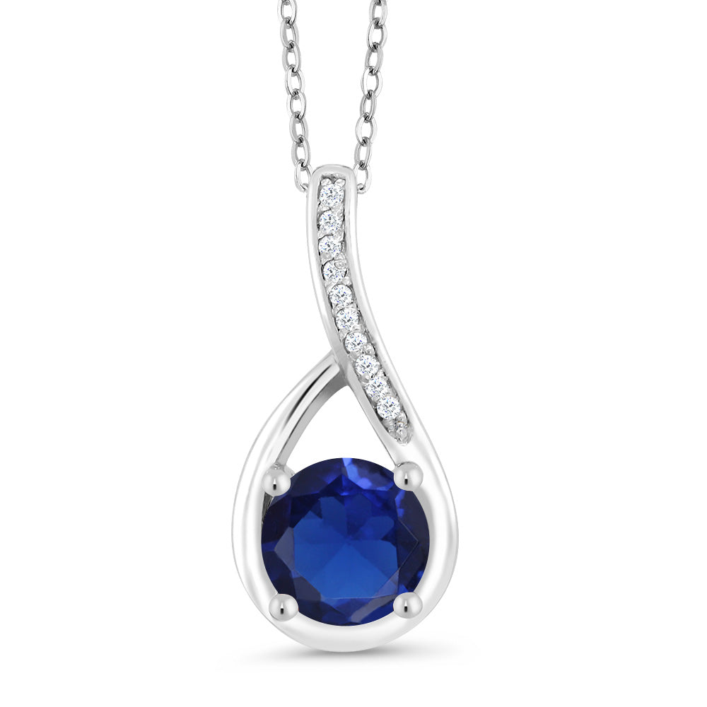 Blue Created Sapphire - September_Sterling Silver_Pendant in Sterling Silver