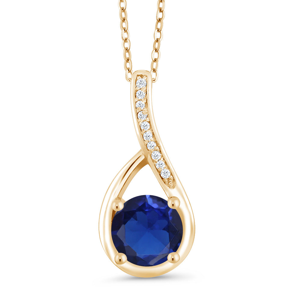 Blue Created Sapphire - September_Yellow Gold Plated Silver_Pendant in Yellow Gold Plated Silver