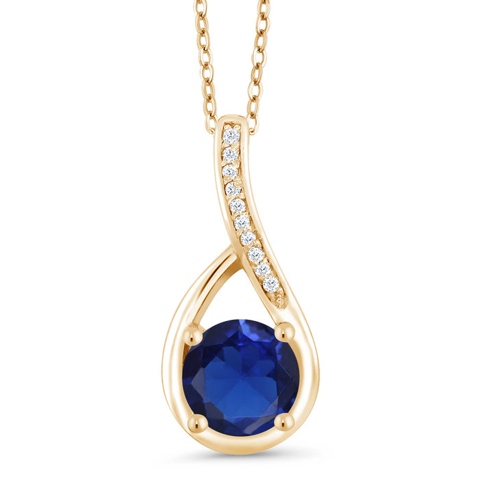 Blue Created Sapphire - September_Yellow Gold Plated Silver