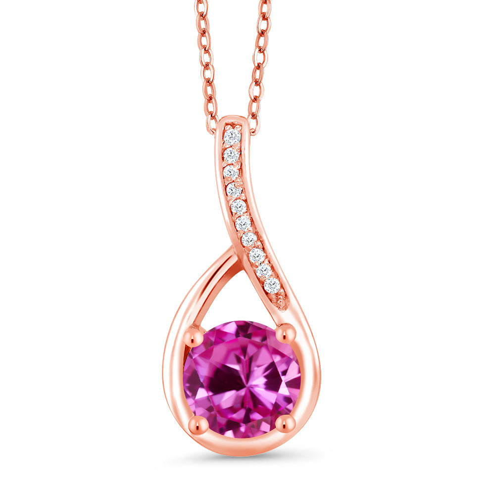 Pink Created Sapphire - September_Rose Gold Plated Silver_Pendant in Rose Gold Plated Silver
