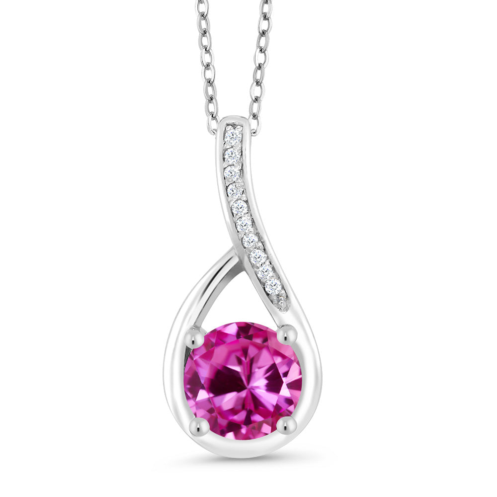 Pink Created Sapphire - September_Sterling Silver_Pendant in Sterling Silver
