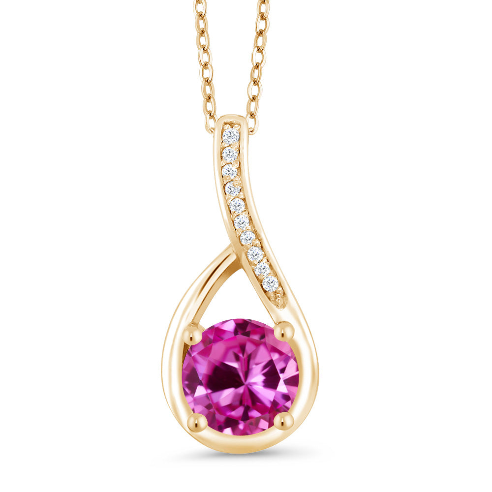 Pink Created Sapphire - September_Yellow Gold Plated Silver