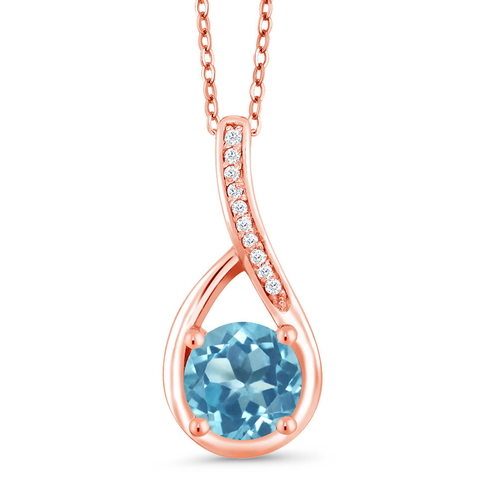 Swiss Blue Topaz - November_Rose Gold Plated Silver_Pendant in Rose Gold Plated Silver