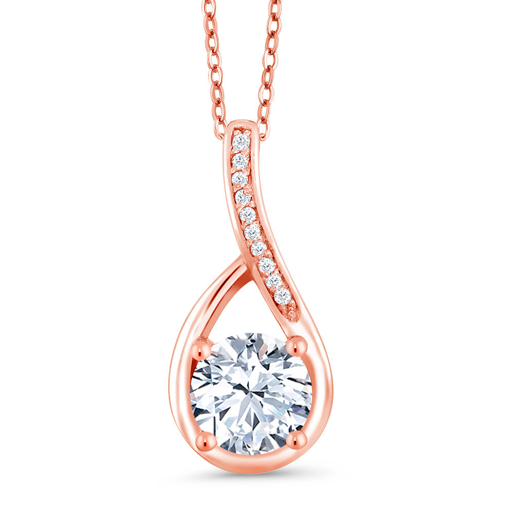 White Created Sapphire - September_Rose Gold Plated Silver_Pendant in Rose Gold Plated Silver