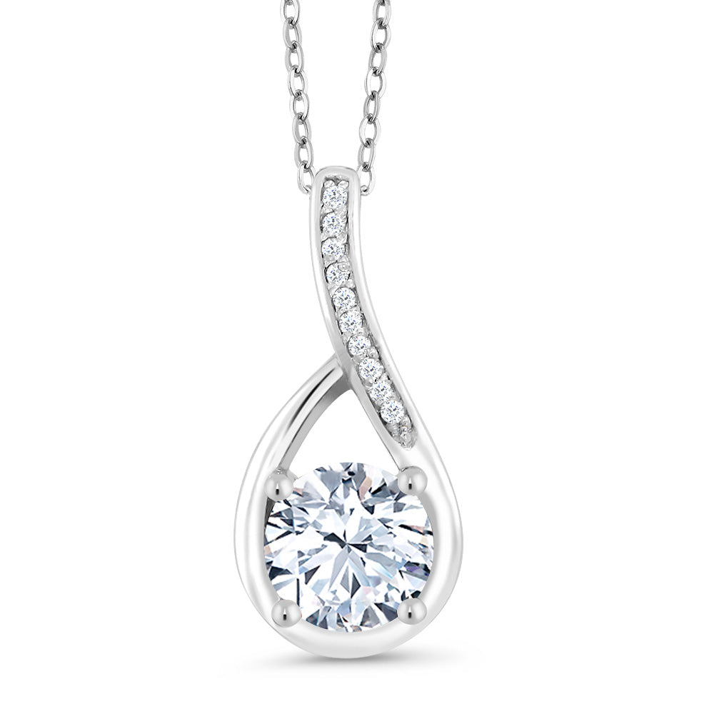 White Created Sapphire - September_Sterling Silver_Pendant in Sterling Silver