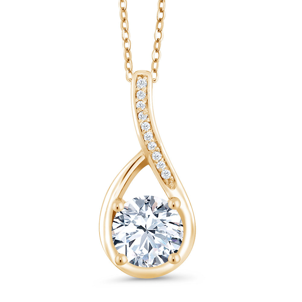 White Created Sapphire - September_Yellow Gold Plated Silver_Pendant in Yellow Gold Plated Silver