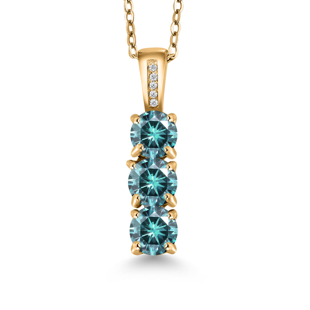 Blue Moissanite - April_Pendant in 925 Yellow Gold Plated Silver