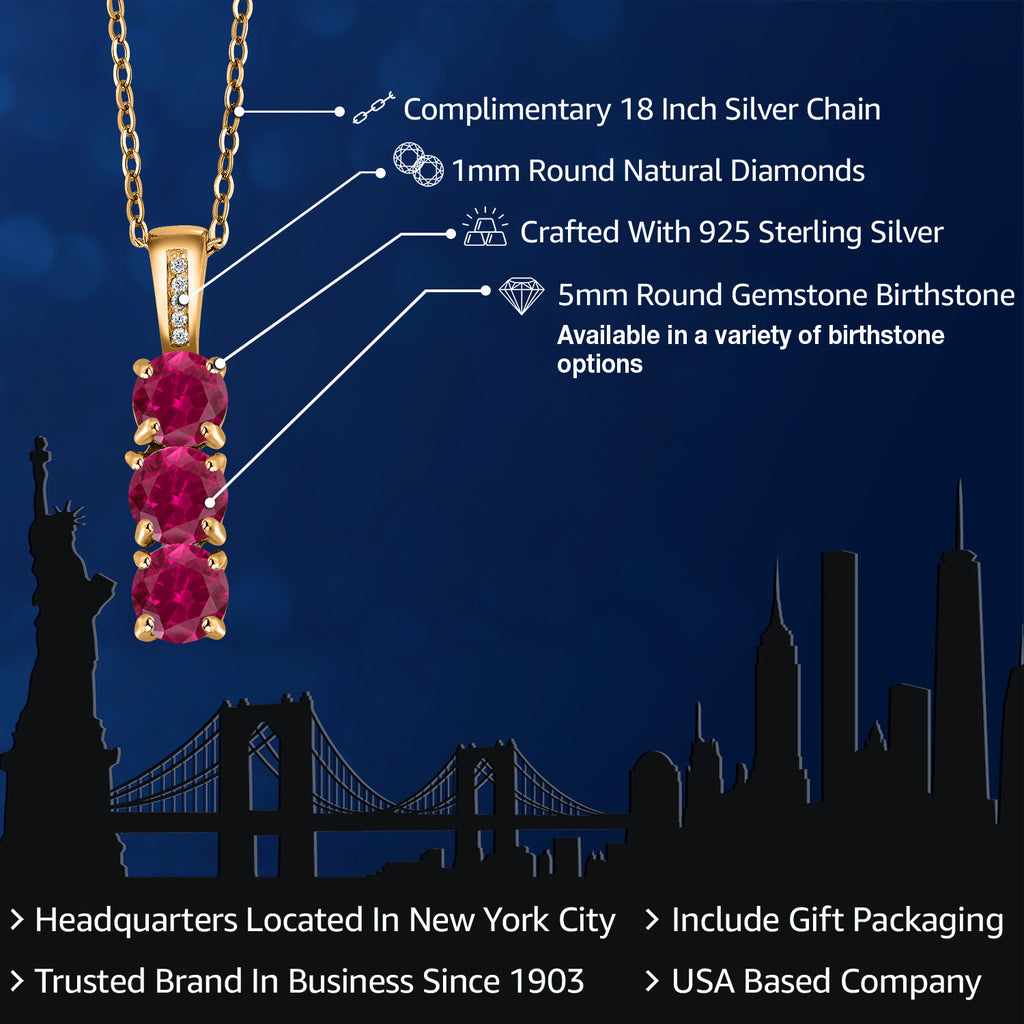 Created Ruby - July_Pendant in 925 Yellow Gold Plated Silver