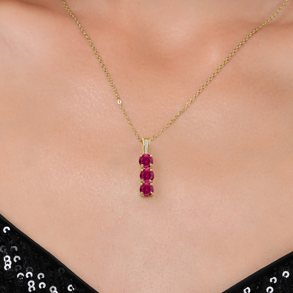 Created Ruby - July_Pendant in 925 Yellow Gold Plated Silver