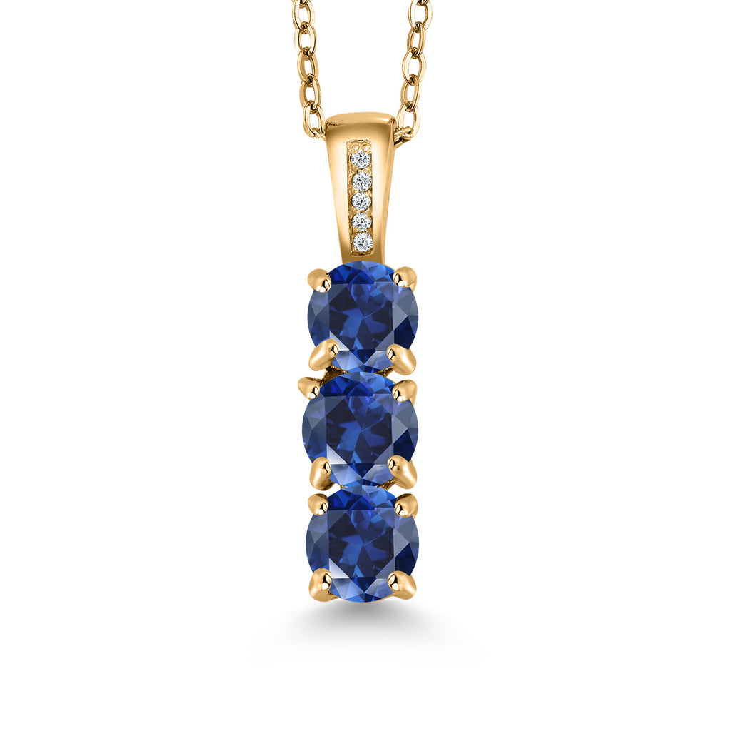 Blue Created Sapphire - September_Pendant in 925 Yellow Gold Plated Silver