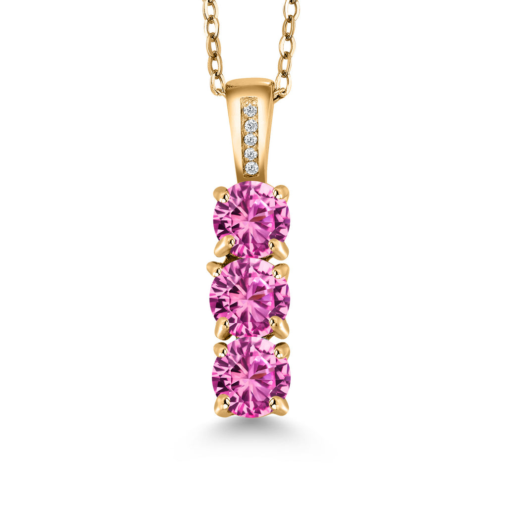 Pink Created Sapphire - September_Pendant in 925 Yellow Gold Plated Silver