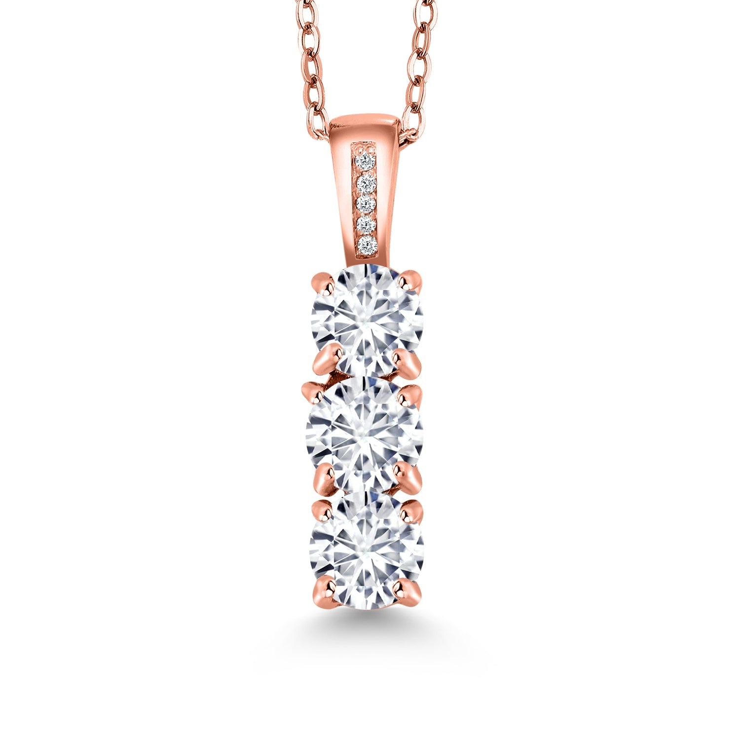 18K Rose Gold Plated Silver White Lab Grown Diamond Pendant Necklace for Women | 1.54 Cttw | Gemstone April Birthstone | Round 5MM | With 18 Inch Chain