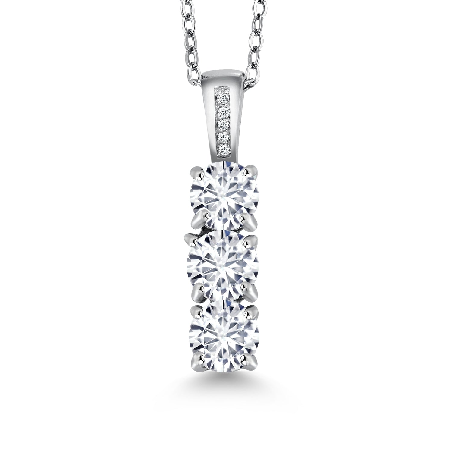 1.54 Cttw White Lab Grown Diamond Pendant Necklace for Women In 925 Sterling Silver | Gemstone April Birthstone | Round 5MM | With 18 Inch Chain