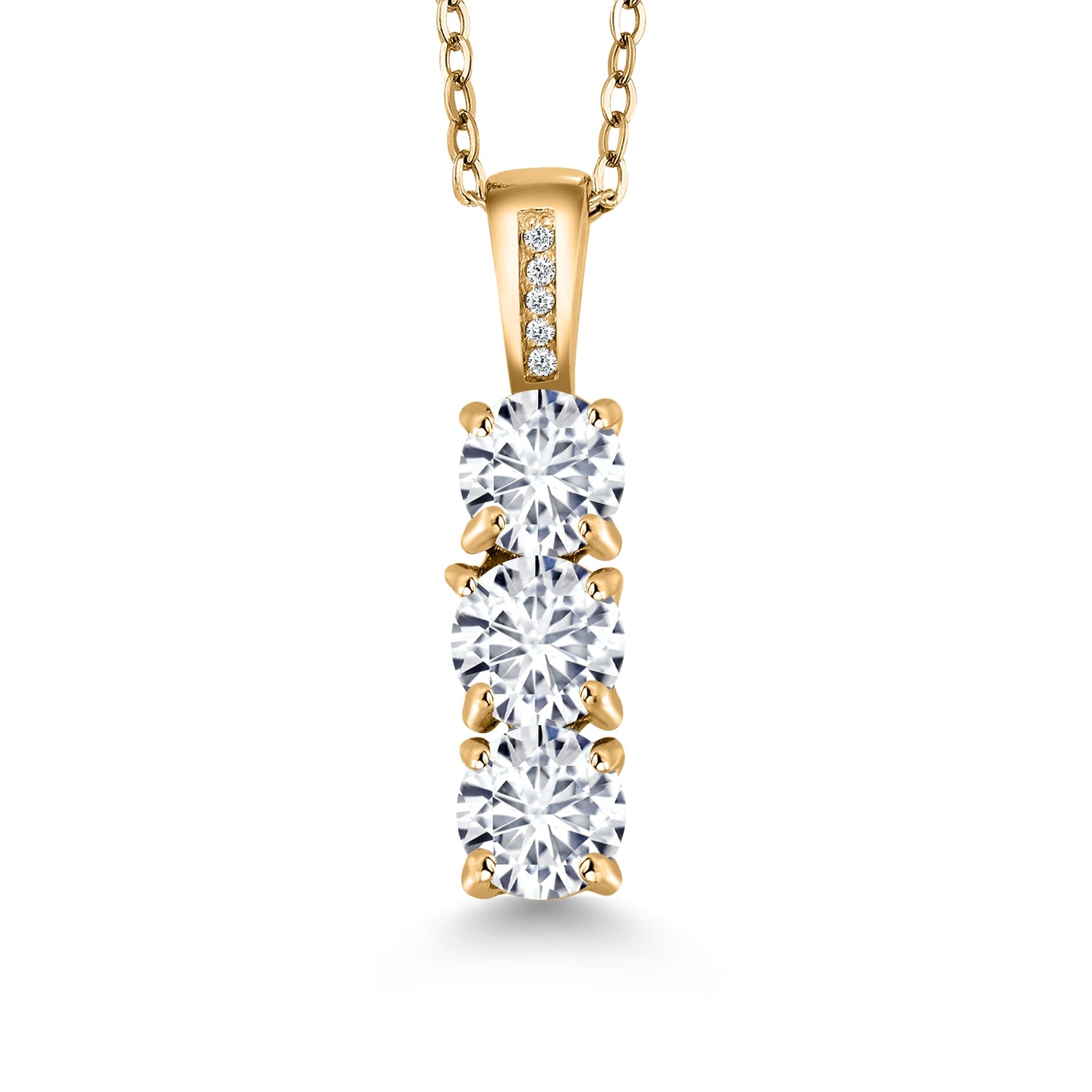 18K Yellow Gold Plated Silver White Lab Grown Diamond Pendant Necklace for Women | 1.54 Cttw | Gemstone April Birthstone | Round 5MM | With 18 Inch Chain