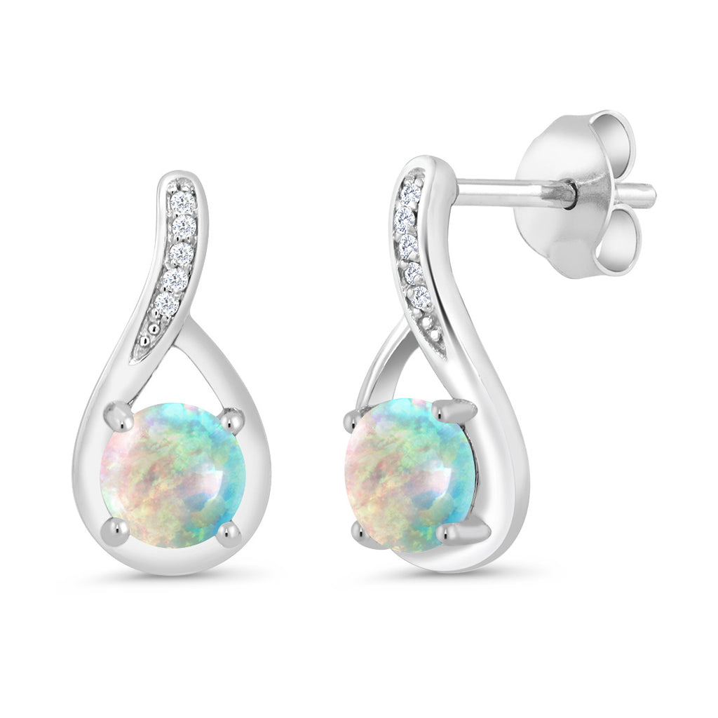 White Simulated Opal-Cabochon - October_Earrings in 925 Sterling Silver