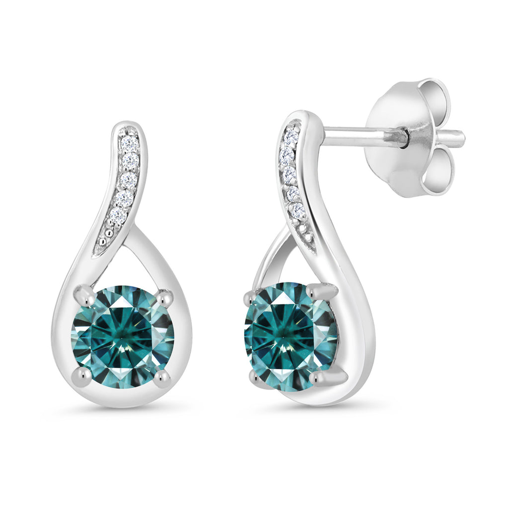 Blue Moissanite - April_Earrings in 925 Sterling Silver
