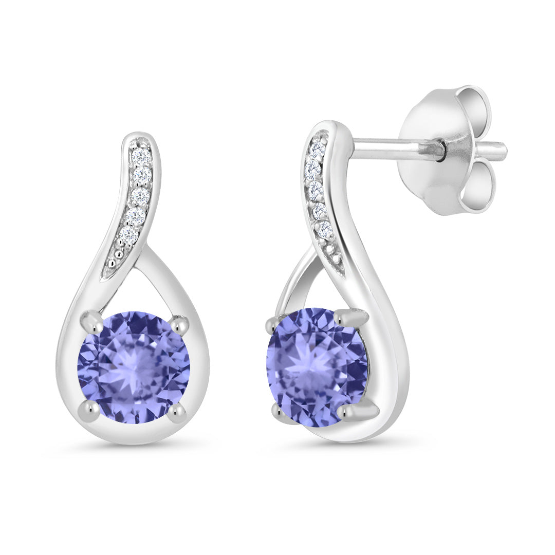 925 Silver Blue Tanzanite and White Diamond Infinity Earrings For Women (0.99 Cttw, Gemstone December Birthstone, Round 5MM)